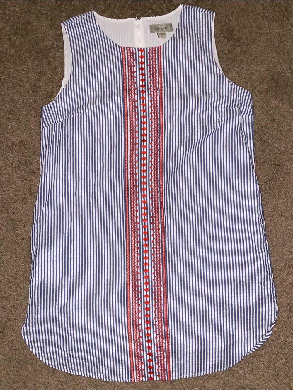 Charlie Paige Women’s Striped Seersucker Boho Embroidered Shift Dress - Picture 3 of 13